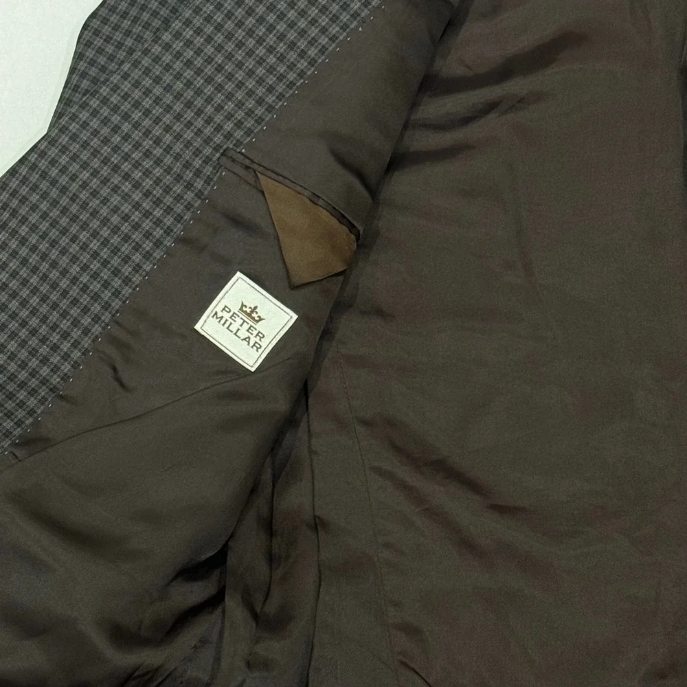 Peter Millar‎ Mens Micro Plaid Blazer 44T Wool Two Button Sport Coat Made Canada
